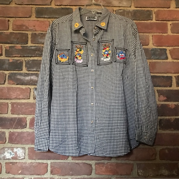 Vintage TALK OF AMERICA Sportswear gingham check button up embroidered shirt 20 - Picture 2 of 6